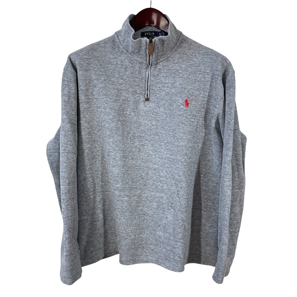 Polo Ralph Lauren 1/4 Zip Sweater Mens XL‎ Gray Cotton Knit Pullover Pony Preppy